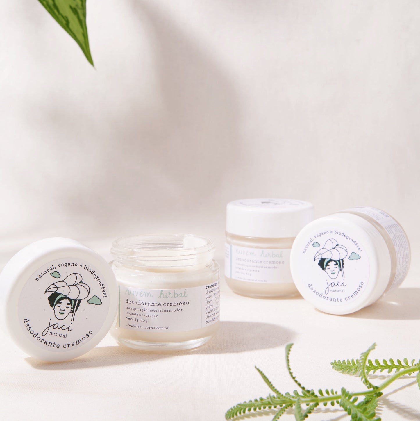 Trio Desodorante Cremoso Nuvem Herbal | Natural e Vegano | Com Bicarbonato | 60g - Aqui na Jaci Natural - Por R$162! Compre agora na Jaci Natural