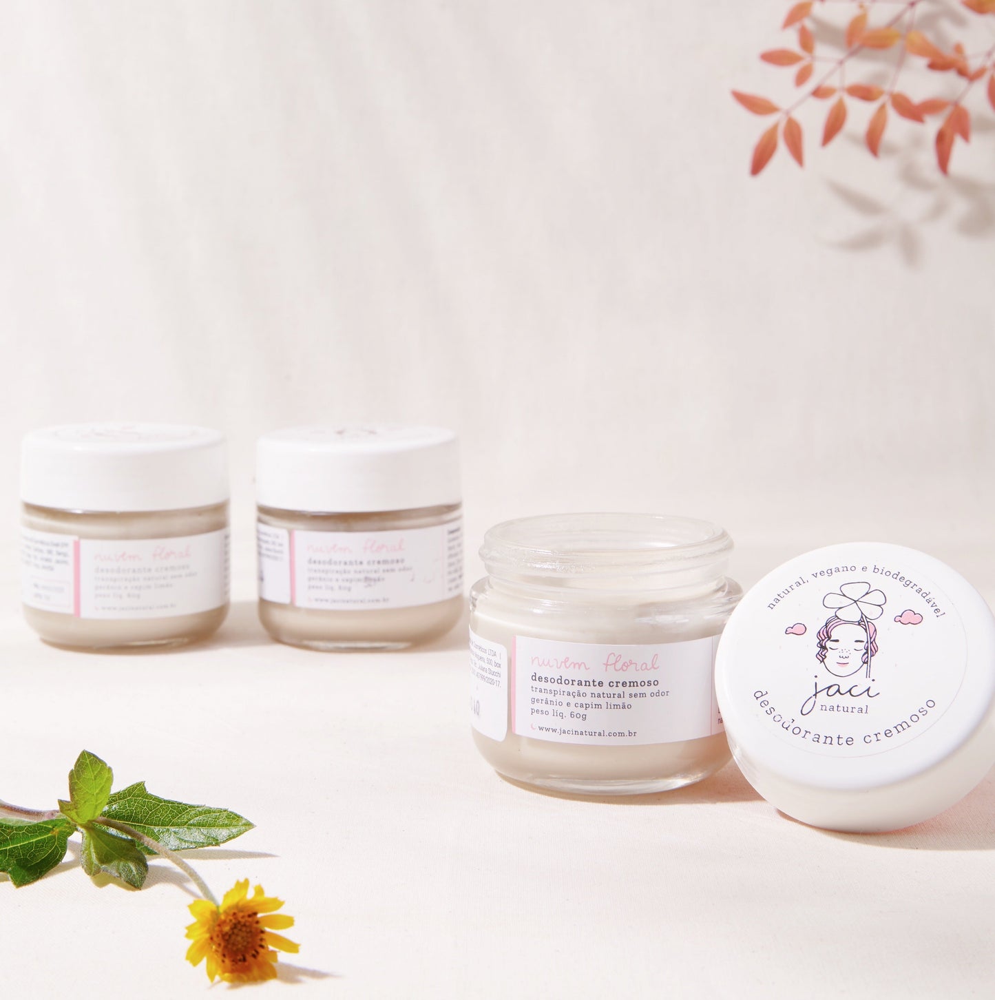 Trio Desodorante Cremoso Nuvem Floral | Natural e Vegano | Sem Bicarbonato | 60g - Aqui na Jaci Natural - Por R$162! Compre agora na Jaci Natural